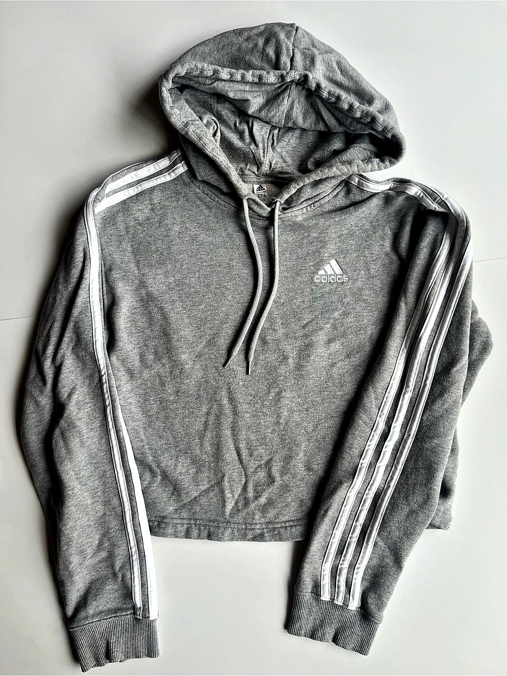 adidas Essentials 3-Stripes French Terry Crop Hoodie Gray Small